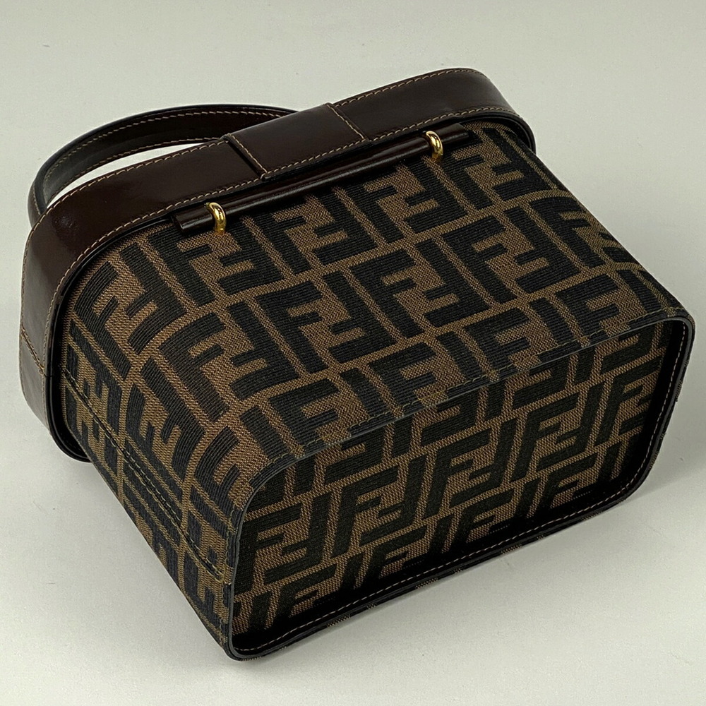 Fendi Zucca Vanity Bag Shoulder Handbag Cosmetic Clutch Canvas Brown - Picture 2 of 7